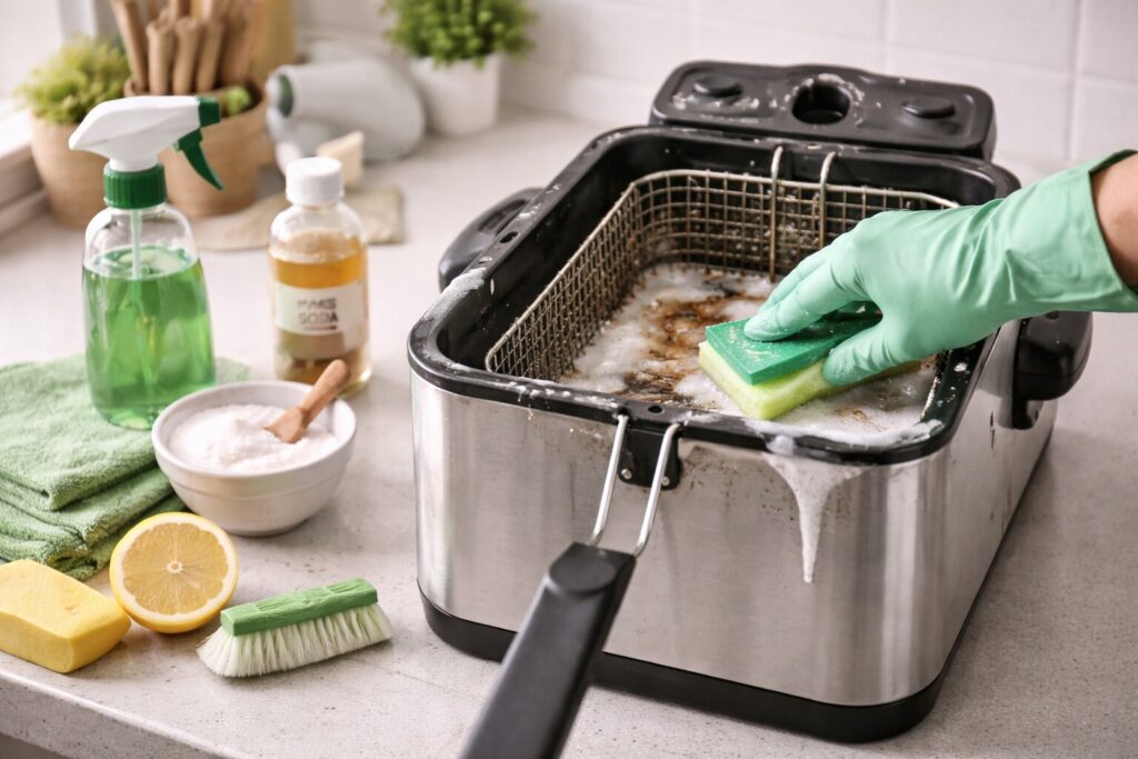 frituurpan schoonmaken, frituurpan